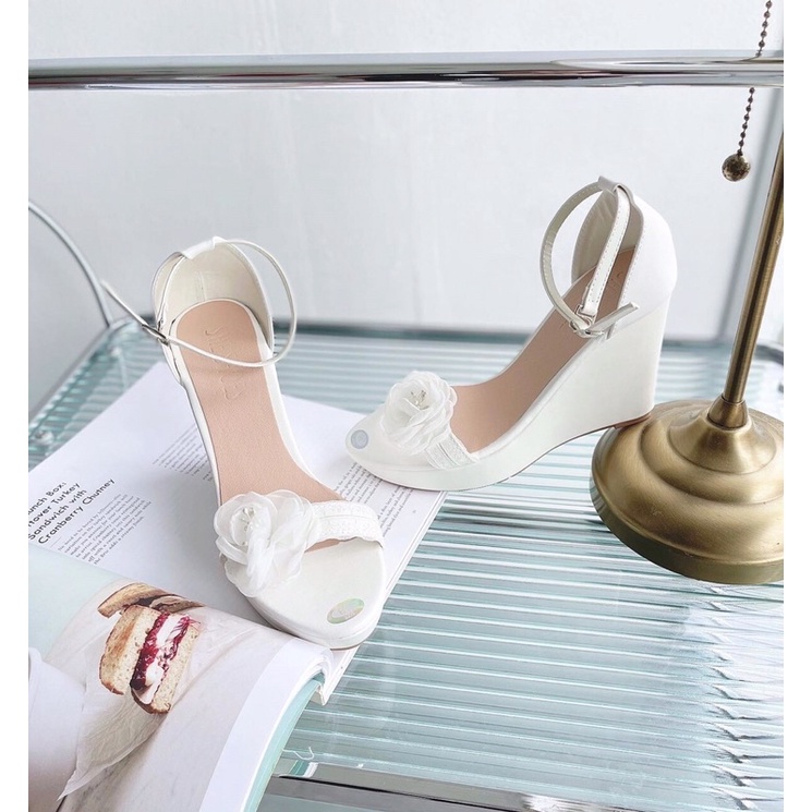 Bộ sưu tập Giày cưới cô dâu đế Xuồng Cao 12cm cực phẩm siêu đẹp, Sandal trắng xuồng cao cấp hàng fullbox Letty shoes
