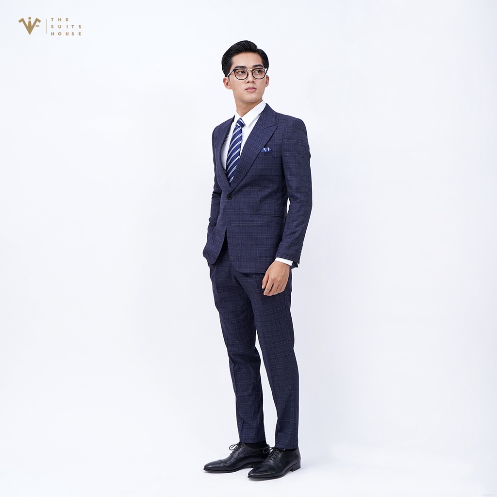 Bộ vest nam xanh xám kẻ ô 1 khuy 2 túi, suits sartorial The Suits House