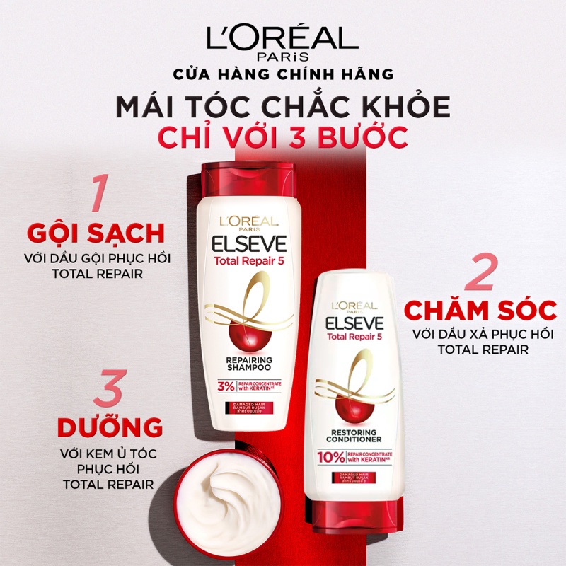 Dầu xả giảm 5 dấu hiệu của tóc hư tổn L'Oreal Paris Elseve Total Repair 5 Restoring Conditioner 280 ml