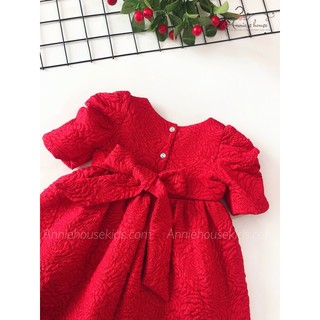 ĐẦM ANNIE TAFTA GẤM MÀU ĐỎ TAY PHỒNG