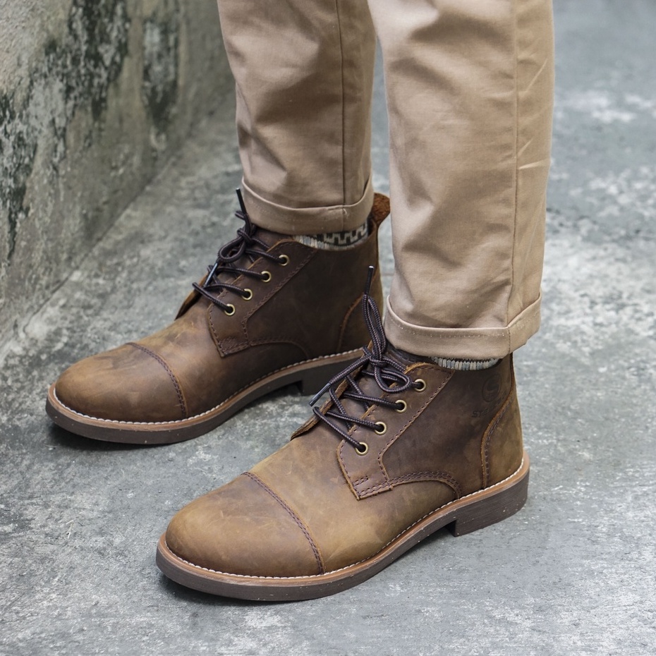 giày bốt cổ lửng nam da bò sáp