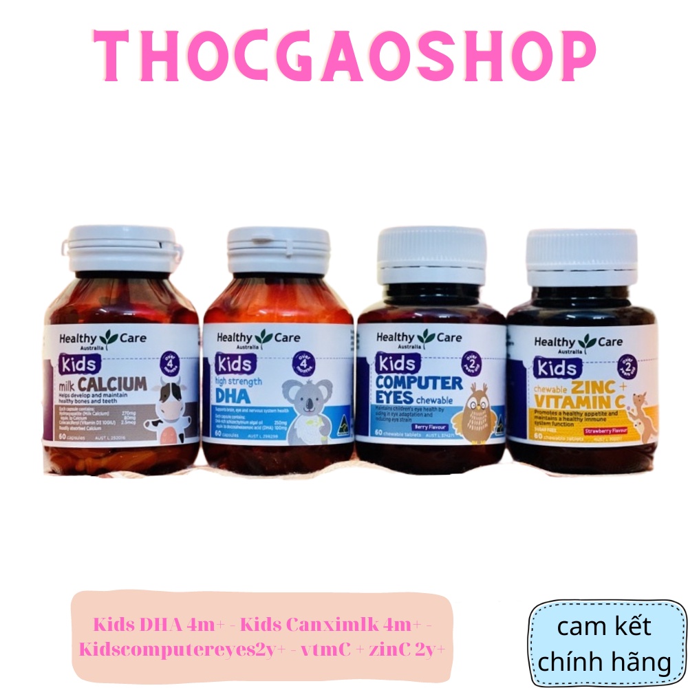 Bộ sản phẩm DHA và canximilk dành cho bé 4m+ chính hãng Healthy Care lọ 60 viên giúp bé cao lớn và thông minh