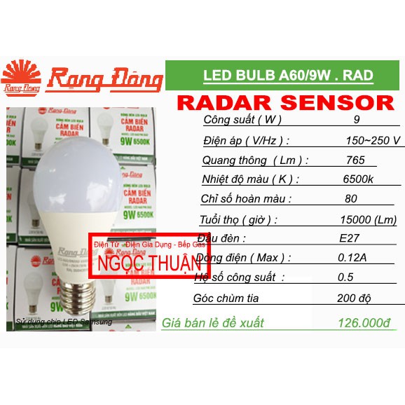 Bóng LED BULD 9W RẠNG ĐÔNG CẢM BIẾN RADAR ( Cảm Biến Chuyển Động )