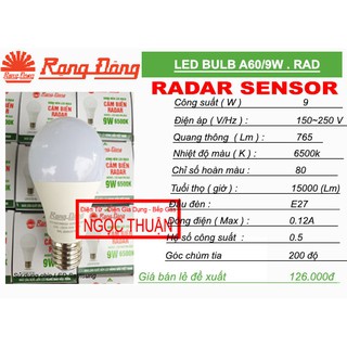 Bóng LED BULD 9W RẠNG ĐÔNG CẢM BIẾN RADAR ( Cảm Biến Chuyển Động )