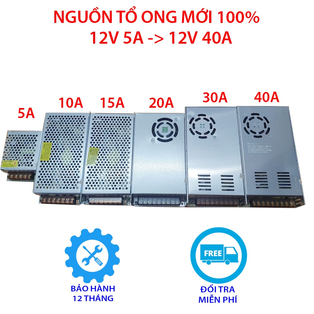 NGUỒN TỔ ONG 12V 40A -> 12V 5A DÙNG CHO ĐÈN LED, CAMERA GIÁM SÁT,... BẢO HÀNH 12 THÁNG