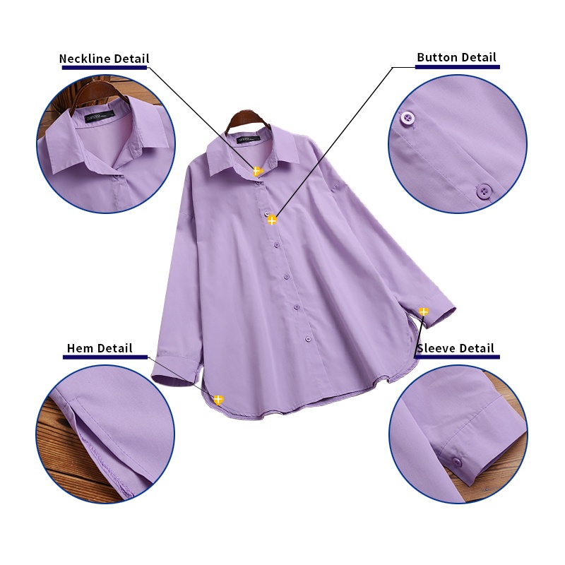 Áo sơ mi ZANZEA tay dài kiểu xẻ tà phong cách Hàn Quốc cho nữ