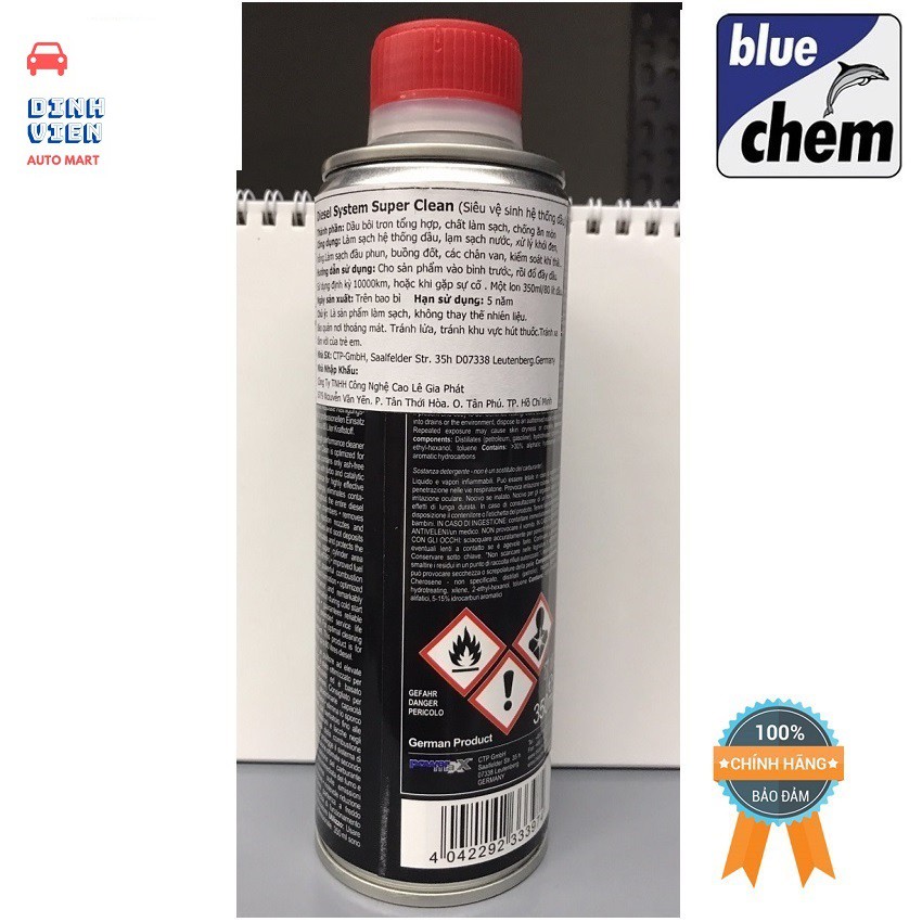 { SIÊU VỆ SINH } Hệ Thống Dầu Bluechem Diesel System Clean 33397E (350ml) làm sạch béc phun và hệ thống trong buồng đốt.