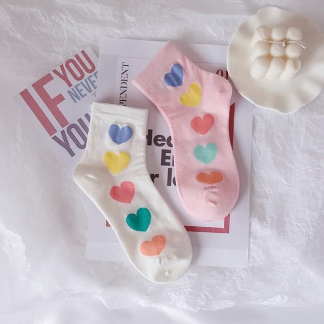 ❤️🧡Tất nữ cao cổ hoạ tiết trái tim mầu sắc