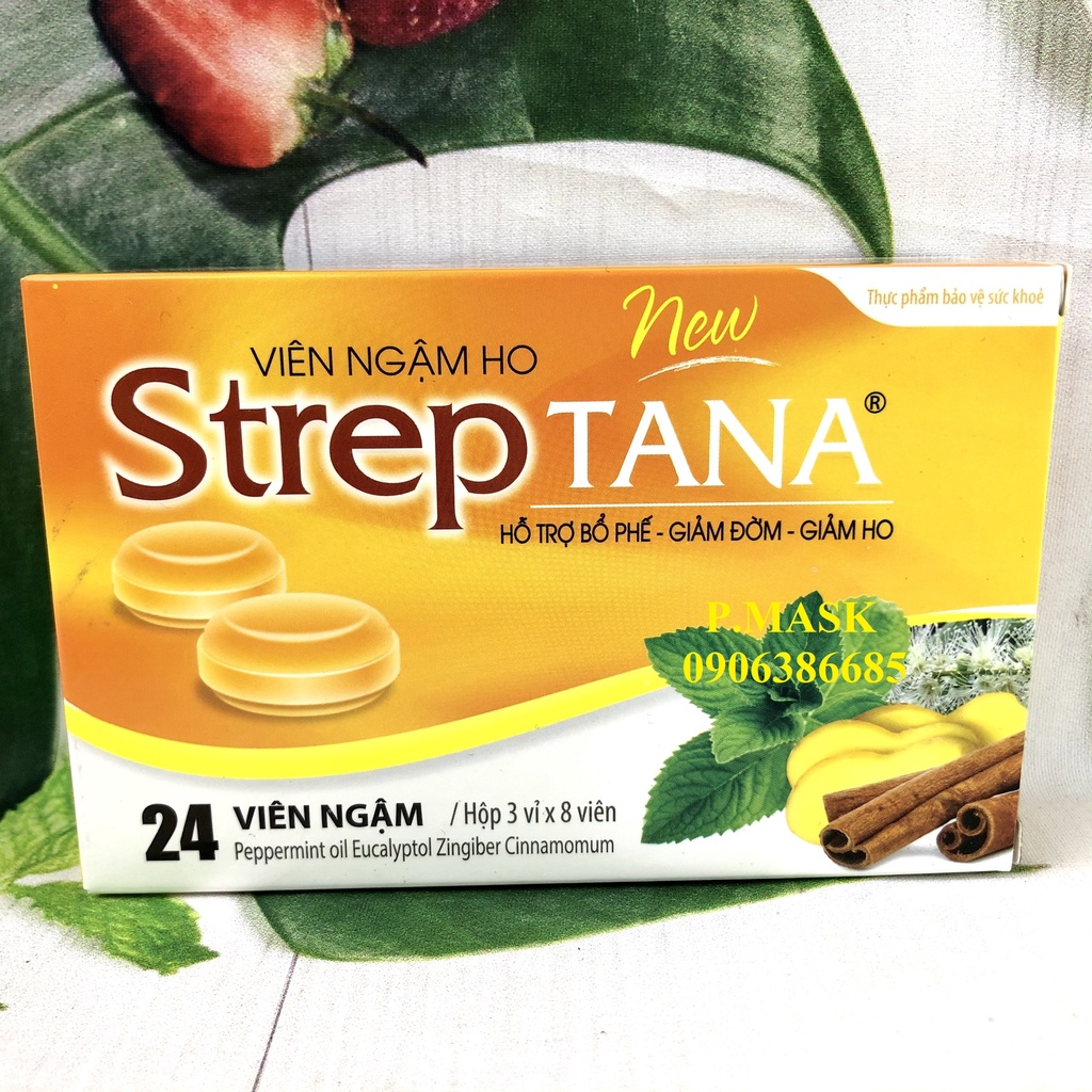 Viên ngậm ho STREPTANA 24 Viên/ hộp - Hỗ Trợ Bổ Phế, Giảm Đờm, Giảm Ho