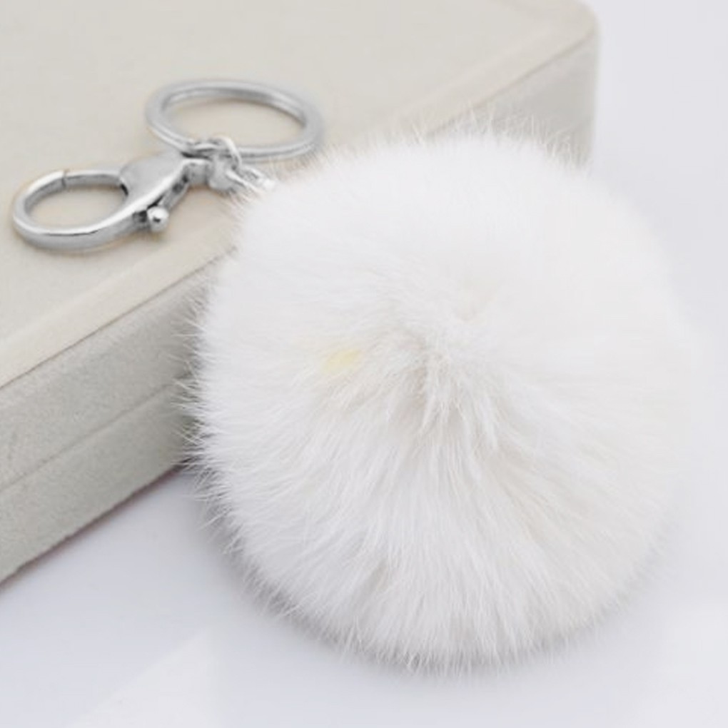 Móc khóa gắn quả bông 8cm dễ thương mềm mịn