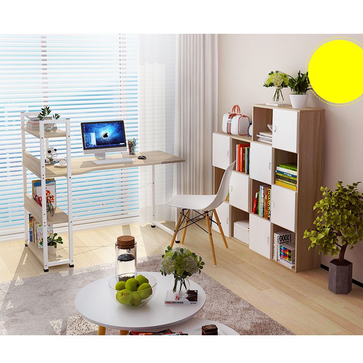 Bàn Làm Việc Kèm Kệ Sách ⚡ Đa Năng ⚡ Kiểu Dáng Hiện Đại, Mặt Gỗ Chân Sắt Cao Cấp, Chắc Chắn | BigBuy360 - bigbuy360.vn