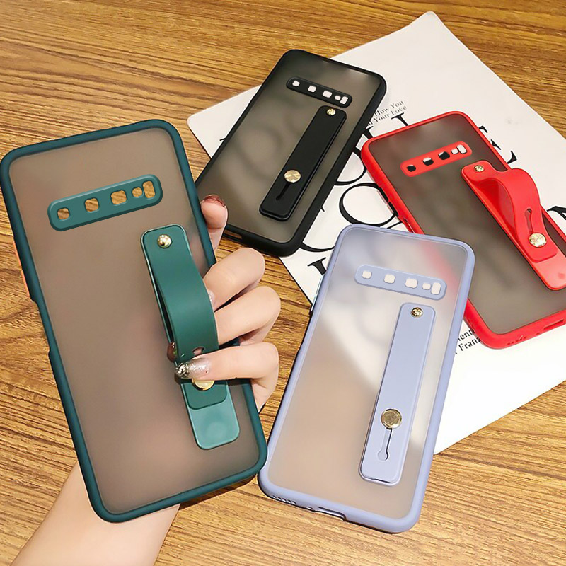 Ốp Điện Thoại Silicone Cứng Màu Nhám Có Quai Cầm Tay Kiêm Giá Đỡ Bảo Vệ Camera Cho Samsung S8 S9 S10 Plus