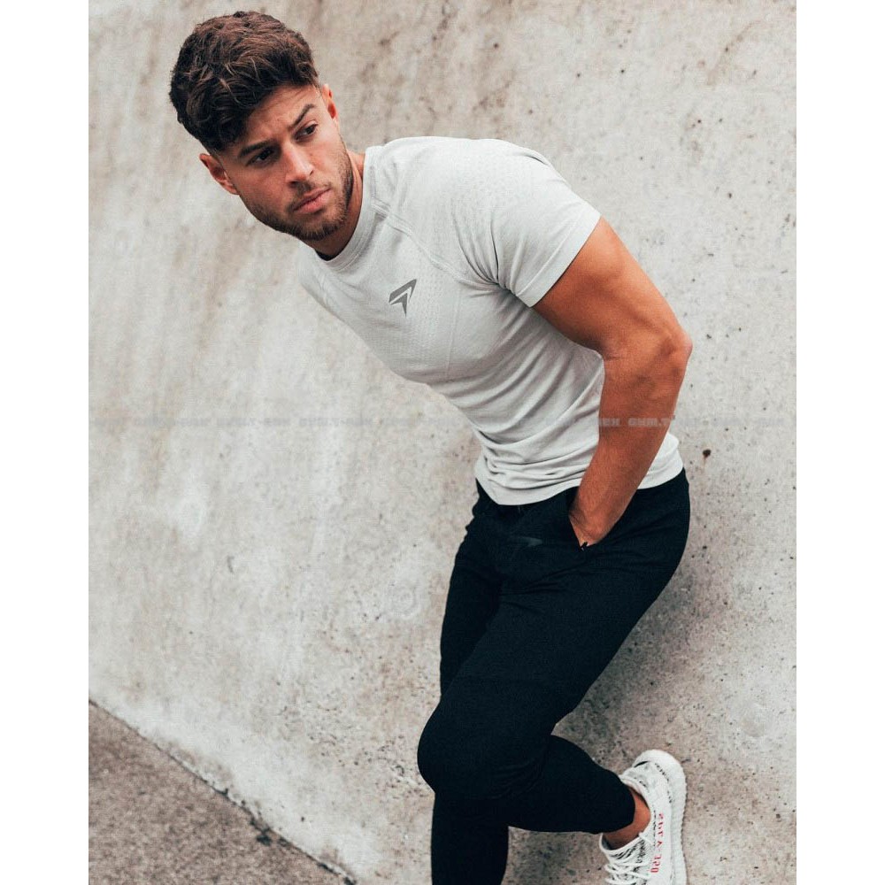 Áo tập gym nam cộc tay PHYSIQ SP199, Áo gym nam thun poly co dãn 4 chiều - Gym Trex