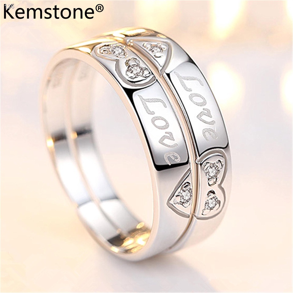 ✶☽Nhẫn Đính Hôn Kemstone Cho Cặp Đôi Thời Trang Mạ Bạc Khắc Tình Yêu Có Thể Điều Chỉnh