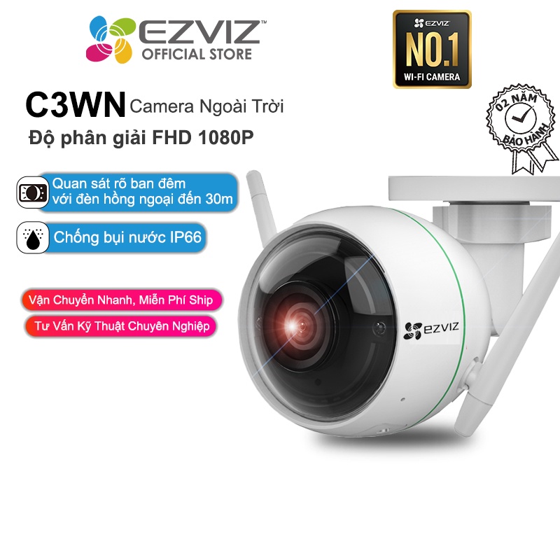 Camera EZVIZ C3WN 1080P Ngoài Trời, WI-FI, IP66 chống nước, Quan Sát Ban Đêm 30m,Công Nghệ AP--Hàng Chính Hãng