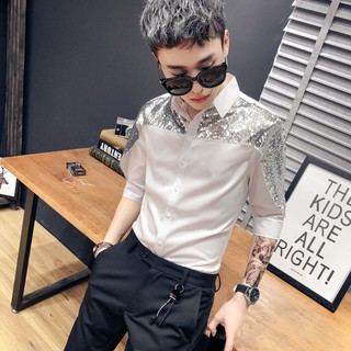 Áo sơ mi tay lửng đính kim sa thời trang cho nam