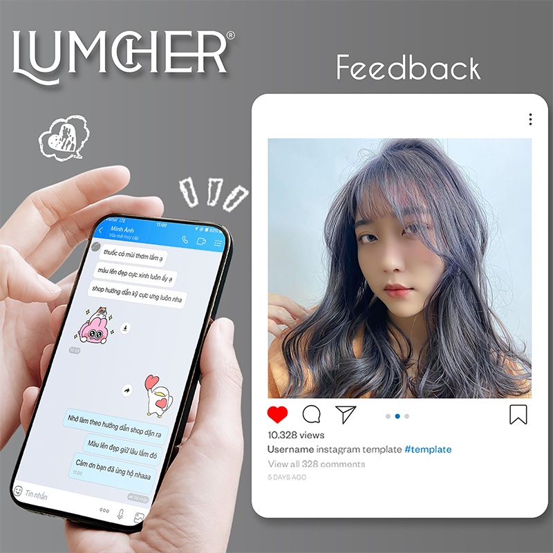 Thuốc nhuộm tóc Than Chì không tẩy tại nhà chính hãng Lumcher LC08