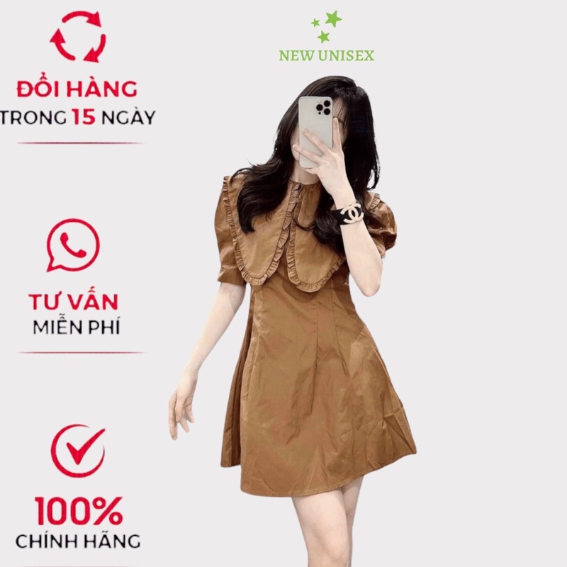 Đầm Nữ Dáng Ngắn Phối Lá Cổ Lớn Chất Đũi Nhăn Mặc Nhẹ Mát Dáng Xinh [NEW UNISEX]