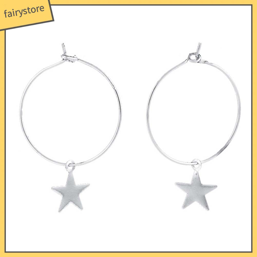 Hoa Tai Dáng Tròn Phối Hình Ngôi Sao Thiết Kế Đơn Giản Cho Nữ