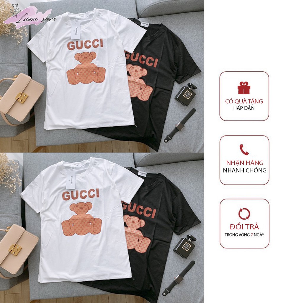 Áo Phông Nữ Cao Cấp Cộc Tay In Hình Gấu, Áo Thun Nữ Đẹp Tay Lỡ Form Rộng Free Size (ảnh thật shop chụp) [LN003]