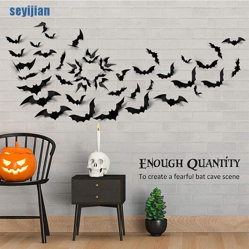 Set 12 Sticker 3D Hình Dơi Đen Trang Trí Halloween
