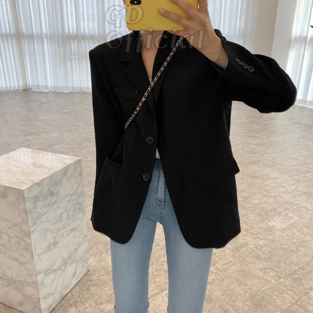 K75|Áo khoác blazer dài tay cổ điển chất cotton dày dặn thiết kế thanh lịch cho nữ dài tay rộng rãi đen, nâu,GD Official
