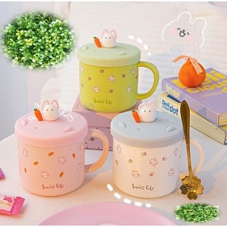 Ly/Cốc Bằng Sứ Hình Thỏ Dễ Thương Có Nắp Đậy