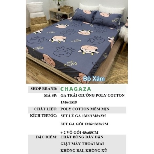 Ga Trải Giường Poly Cotton M6/M8 Nhiều Mẫu Tùy Chọn Có kèm 2 vỏ gối