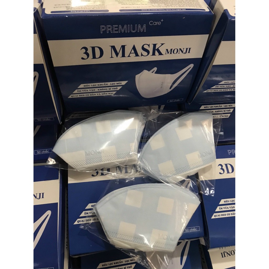 Khẩu Trang 3d Mask Monji kháng khuẩn, lọc bụi mịn, chống tia UV mầu trắng, mầu xanh, mầu đen