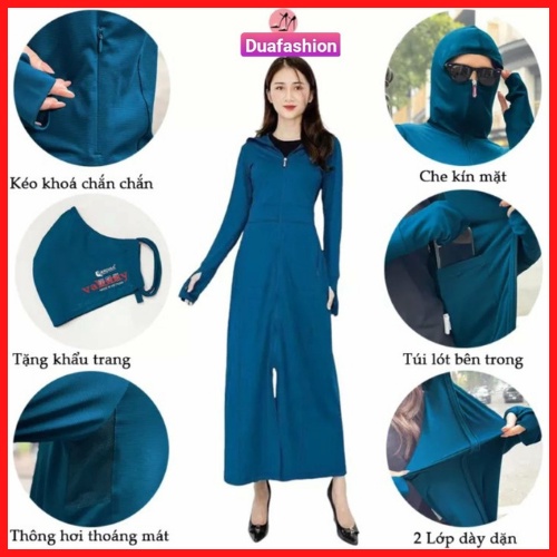 Áo váy chống nắng toàn thân nữ 2 lớp dáng dài thông hơi nhiều màu