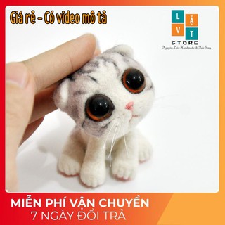 [Có Video Hướng Dẫn] Bộ Len Chọc Làm Mèo Nũng Nịu - Needle Felting Cat - Handmade, diys