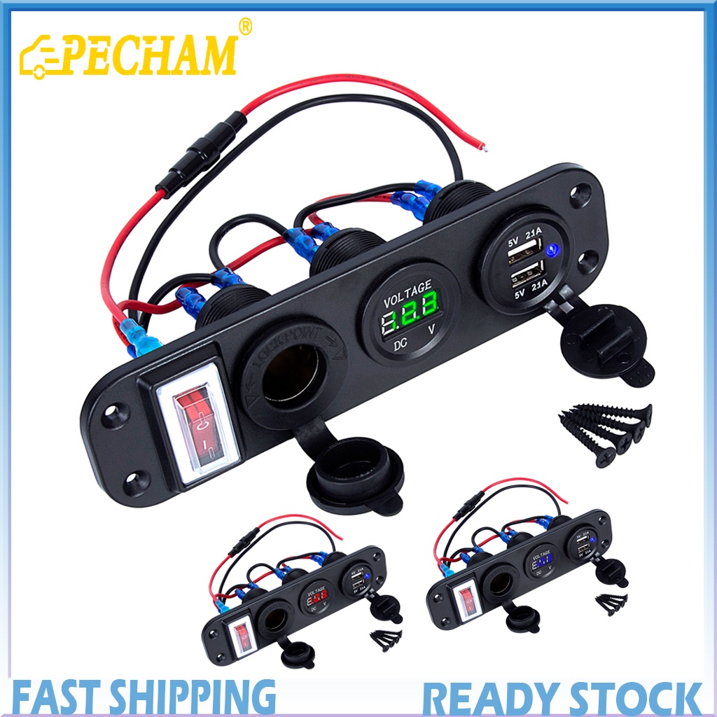 Tẩu sạc PECHAM 4 trong 1 có công tắc bật tắt 12V cho xe hơi