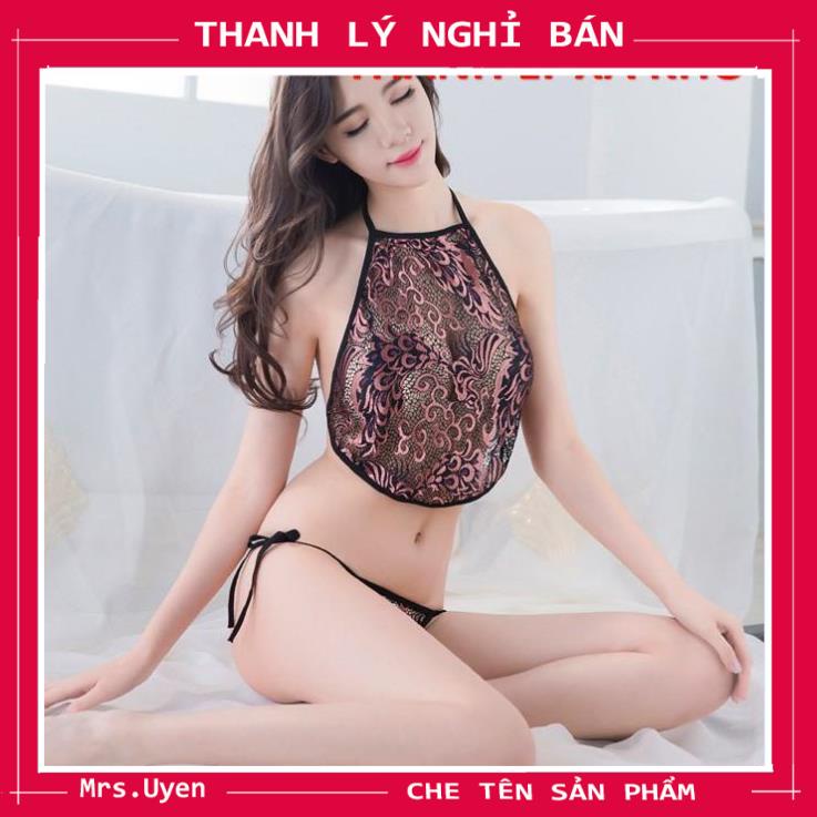 Áo yếm tân nương sang chảnh + quần lót lọt khe buộc dây freesize [Mã - Y800]  đồ ngủ nữ gợi cảm quyến rũ sexy | BigBuy360 - bigbuy360.vn