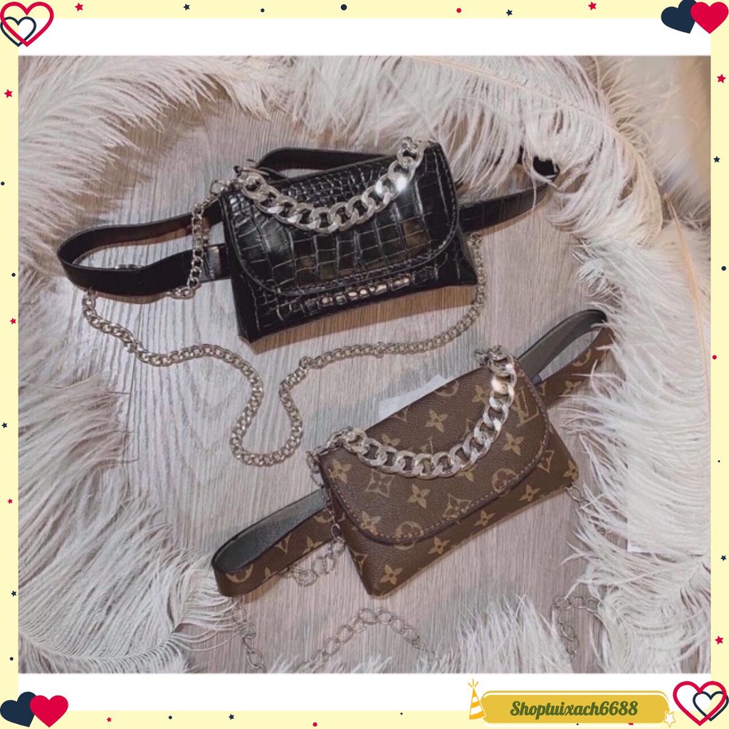 Túi kẹp nách sóng dọc cho nữ thiết kế tinh tế có dây mix xích vuông T25