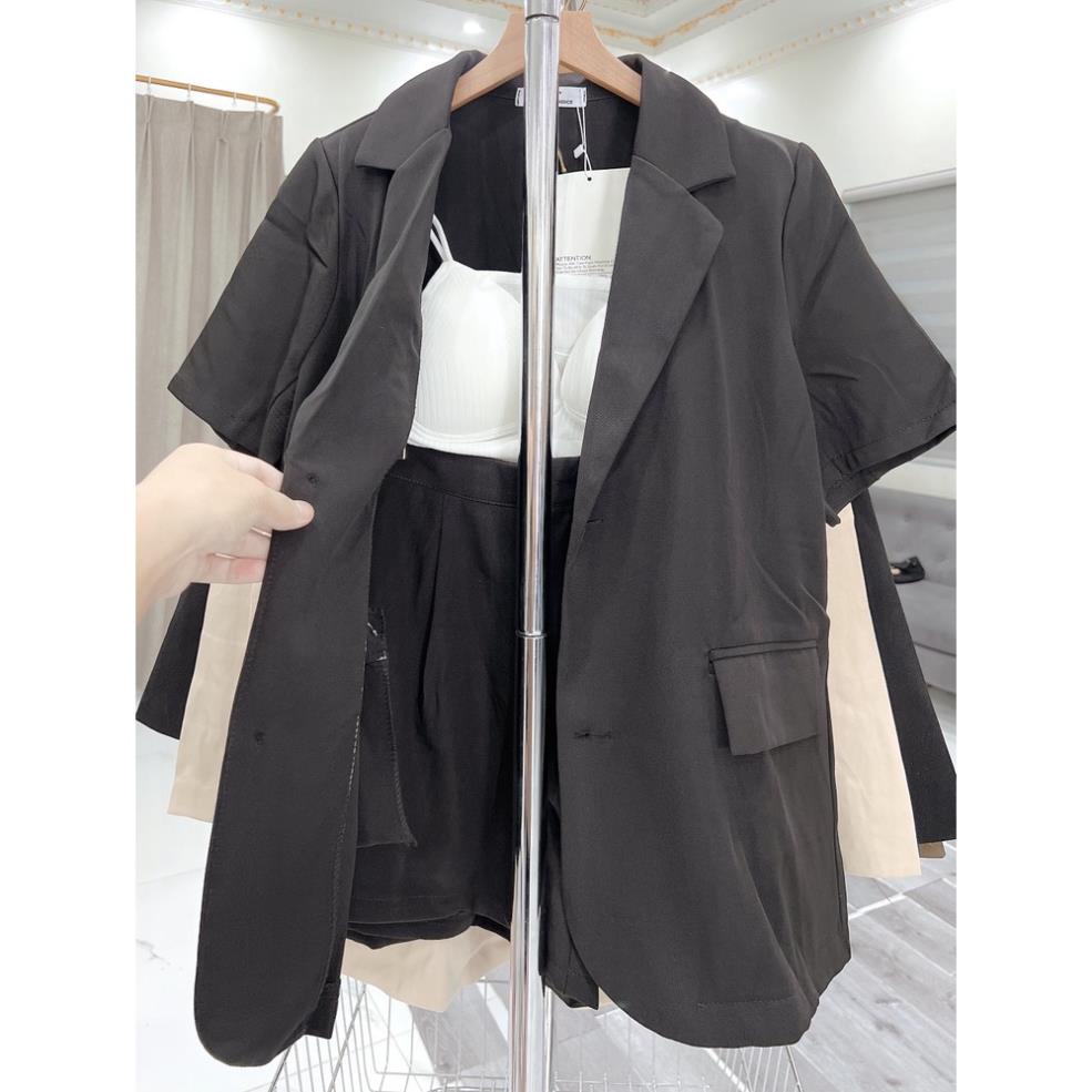 [ẢNH THẬT]Áo blazer Xẻ Tay sang chảnh màu đen trơn - dáng suông rộng trượt vạt bầu dáng rộng- áo khoác vét