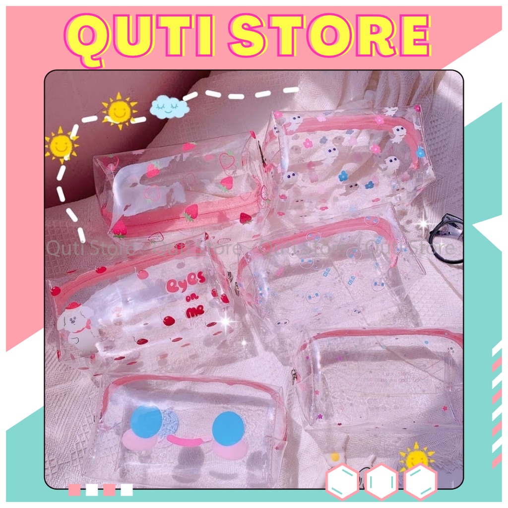 Túi Đựng Bút Trong Suốt Nhựa PVC Cỡ To In Hình Cute - Túi Đựng Mỹ Phẩm, Bóp Viết QUTI