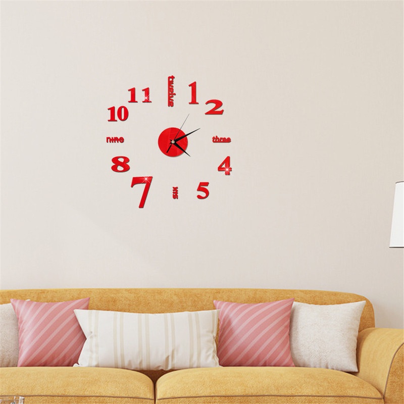 Đồng Hồ Dán Tường Mặt Gương Acrylic 3D Hình Chữ Cái Tiếng Anh Lớn Màu Đen DIY