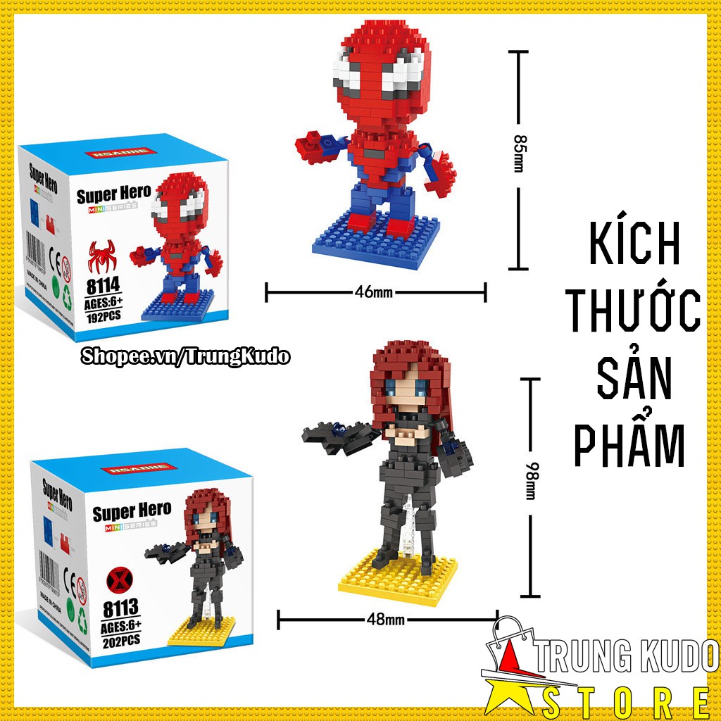 Đồ chơi xếp hình các siêu anh hùng Lego Marvel và DC - Lego Deedpool, Lego Thor, Lego Spider Man Dạng NanoBlock