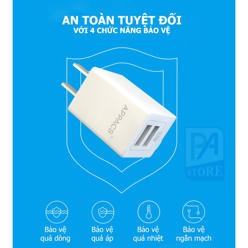 Củ Sạc Nhanh 2 Cổng USB Chính Hãng APPACS - 15W Max