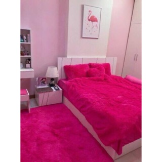 Bộ Chăn Ga Gối Nỉ Nhung Tim Lông Cao Cấp -Tặng 1 Gối Trái Tim Decor