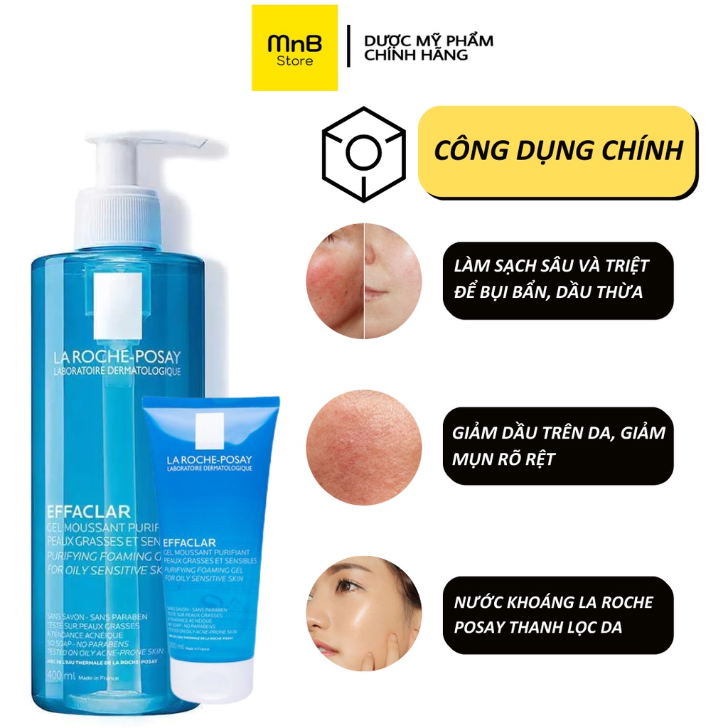 Sữa rửa mặt La Roche Posay Effaclar dạng gel cho da dầu mụn, hỗ trợ giảm mụn hiệu quả 400ml