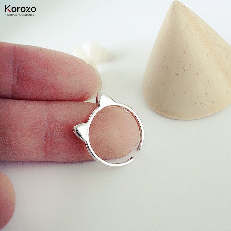 Nhẫn Bạc Dạng Hở Hình Tai Mèo Dễ Thương Cho Cặp Đôi
