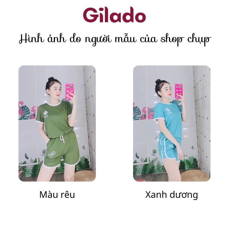 Đồ bộ nữ thun co giãn 4 chiều thoáng mát đồ mặc nhà họa tiết thêu đẹp bộ đùi có bigsize Gilado