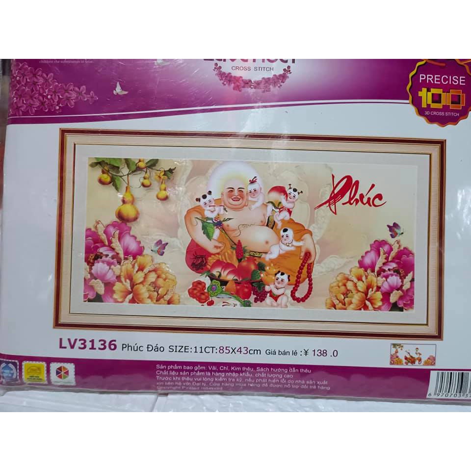 Tranh thêu 3D phật di lạc KT:85x43cm,tranh chưa thêu.Tặng kéo và xỏ chỉ.