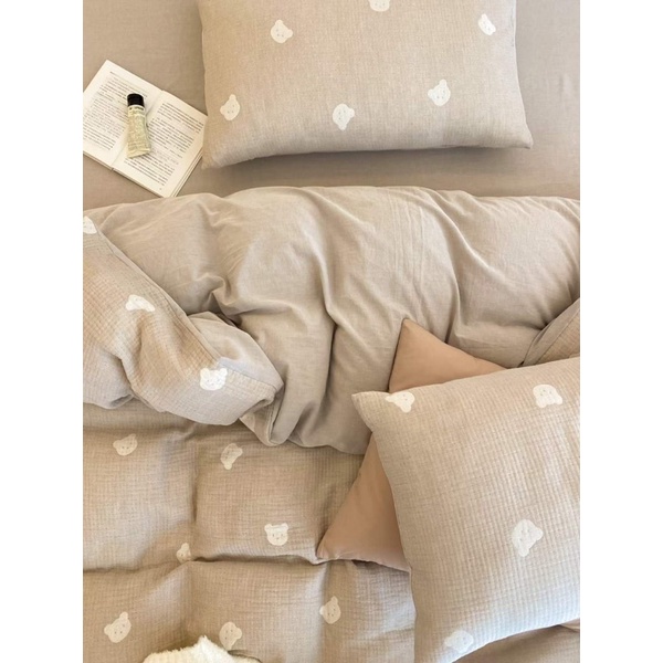 Bộ chăn ga gối Đũi Linen Hàn quốc vintage
