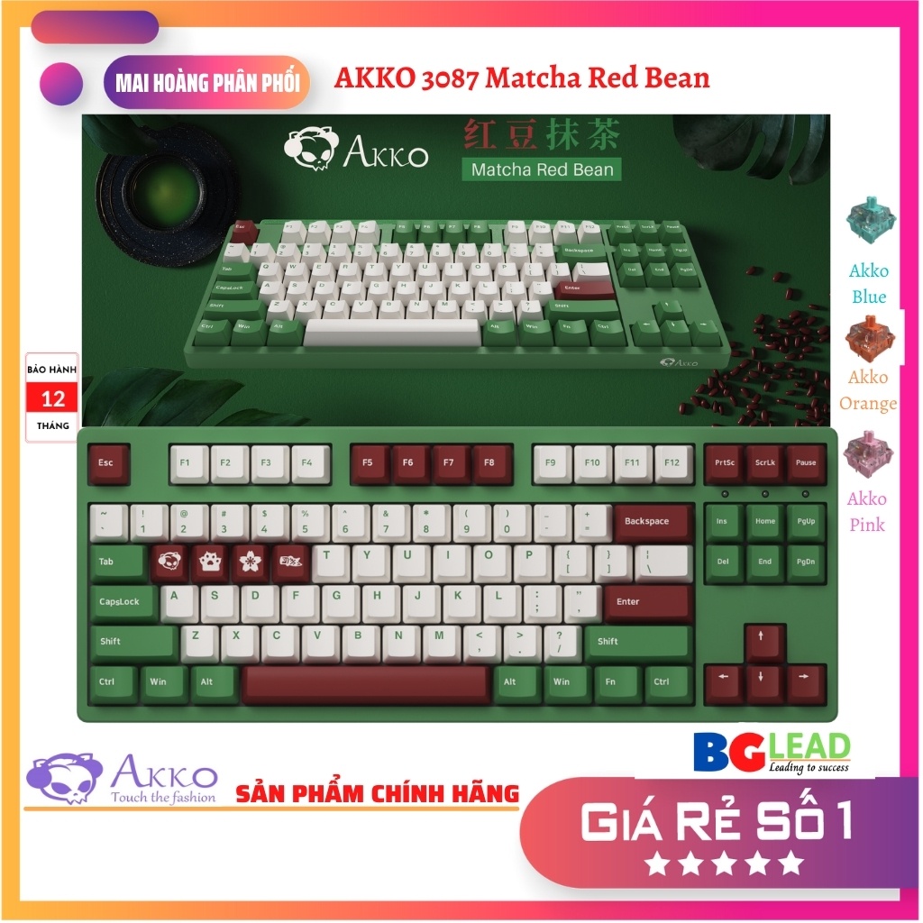 [Chính hãng] Bàn phím cơ AKKO 3087 v2 DS Matcha Red Bean (Akko switch v2) - Mai Hoàng phân phối và Bảo hành