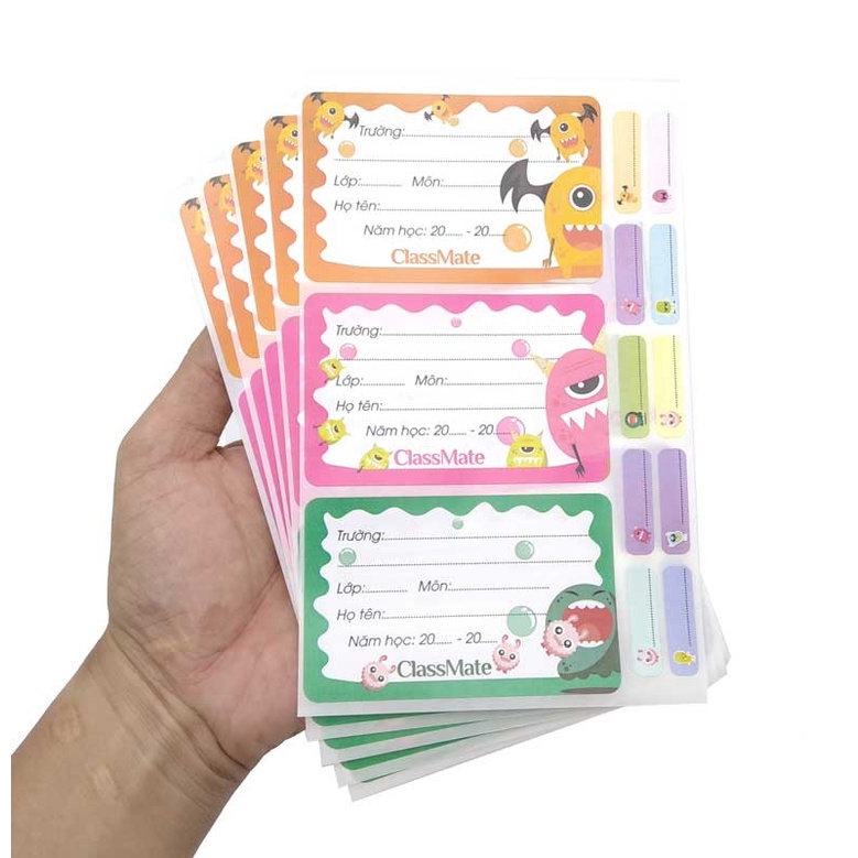 Nhãn vở Classmate Monster CL-NT223 kết hợp 3 trong 1 gồm nhãn dán sách vở, nhãn tên và nhãn dán gáy sách