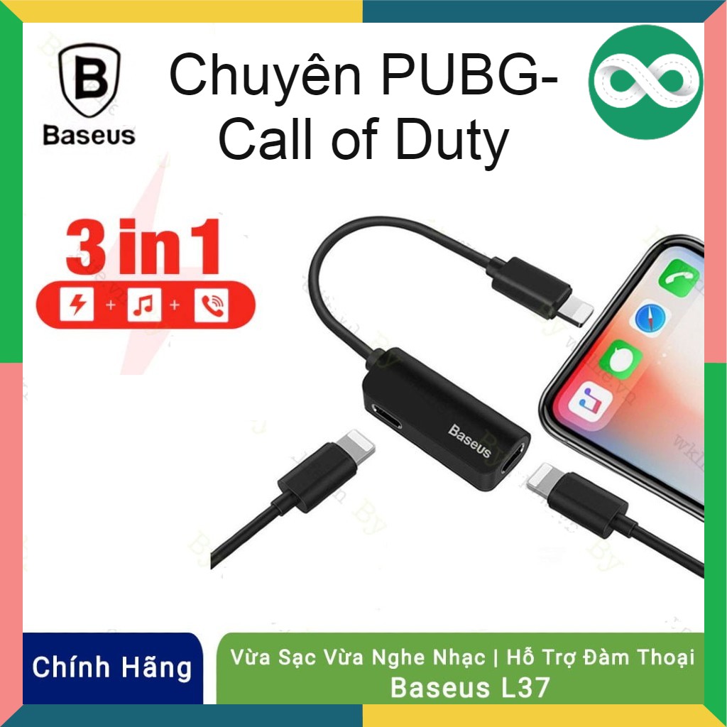 [CHUYÊN PUBG-CÓ MIC] Jack chia 2 cổng lightning chính hãng Baseus vừa sạc vừa đeo tai nghe