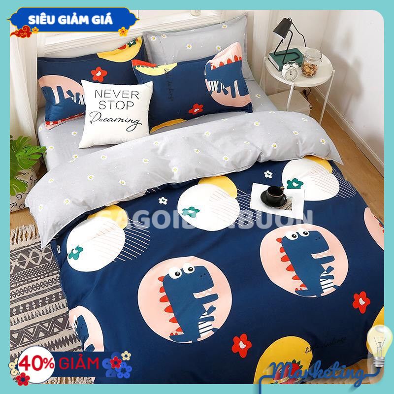 Bộ Chăn Ga Cotton POLY MẪU KHỦNG LONG XANH THANchăn, ga, cotton, ga nệm, chăn ga, cotton poly, chăn nệm, chăn ga gối