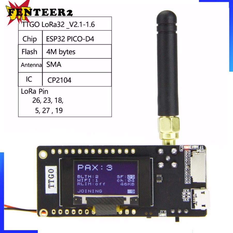 (Fenteer2 3c) Ttgo Lora32 433mhz Esp32 Oled 0.96 Inch